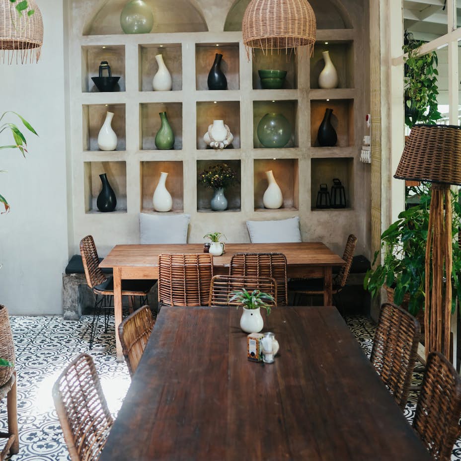 Beautiful interior of cafe with plants